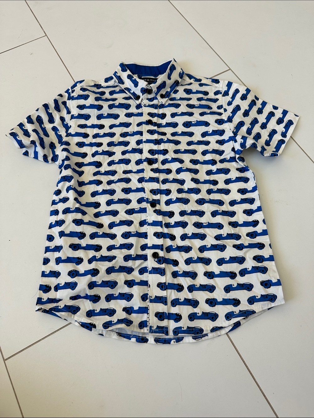Andy & Evan  Short-Sleeve White Shirt with Blue Car Print 6